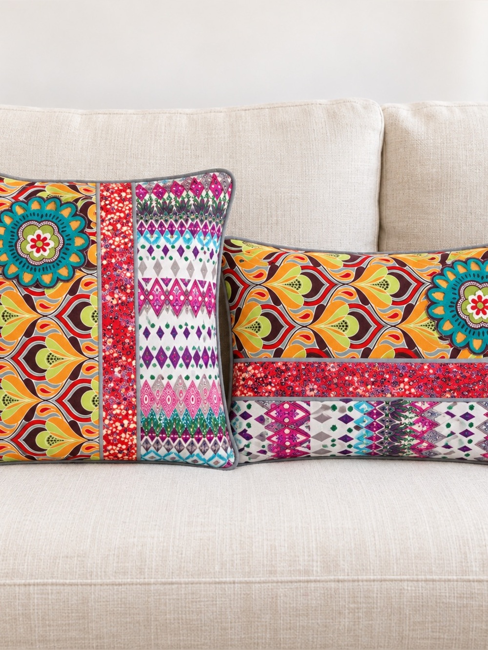 Karma Living – Boho 100% Cotton Appliqué Pillow Covers – Set of 2